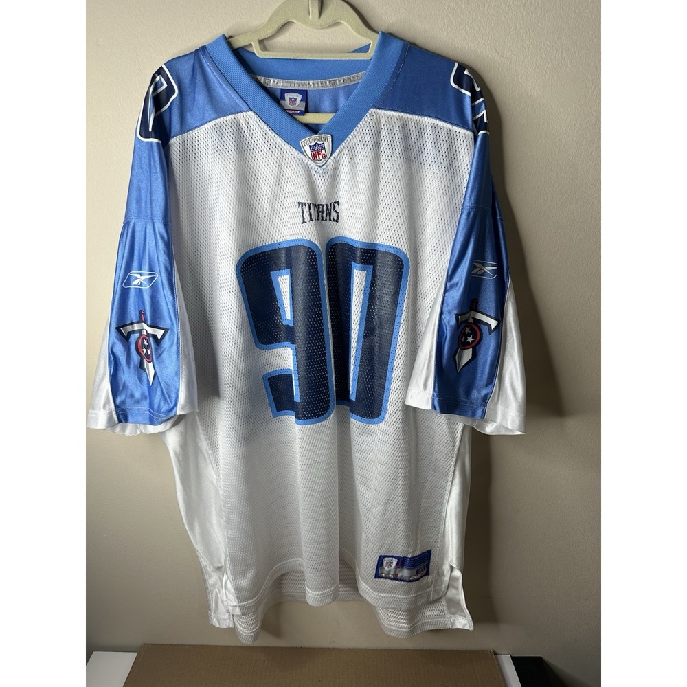 Vintage Tennessee Titans Jevon Kearse 90 Reebok NFL Jersey Blue White XXL